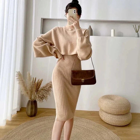 Pletená souprava domácího oblečení s šaty