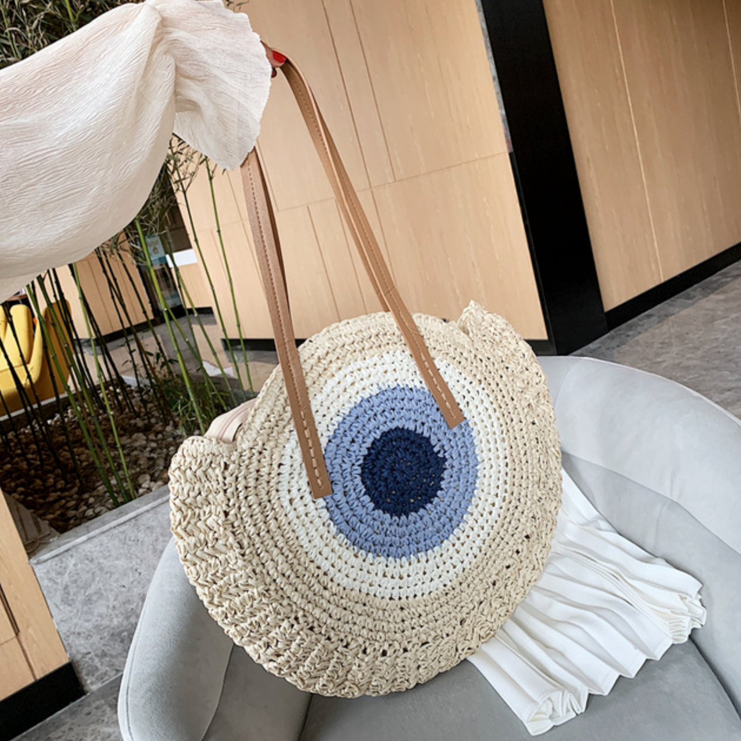 Kulatá tkaná plážová taška