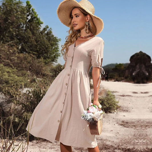 Midi letní šaty s knoflíky