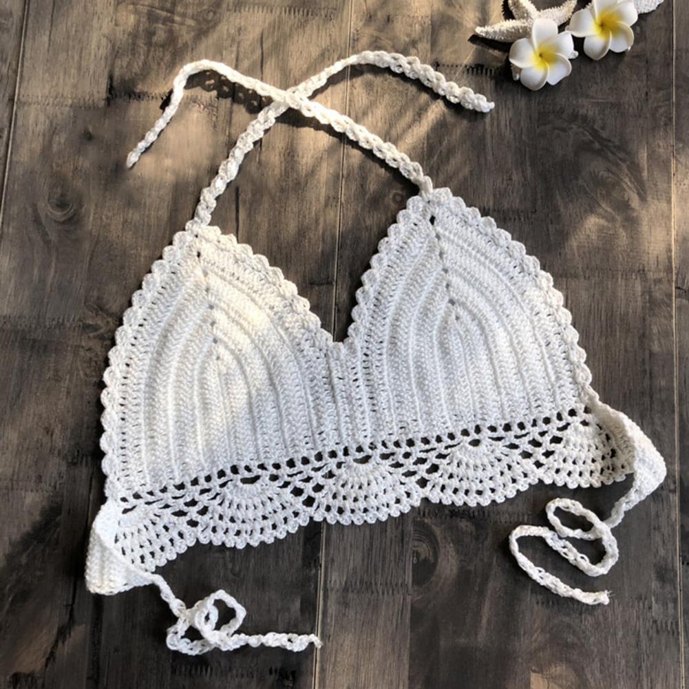 Háčkovaná plavecká podprsenka s nízkým lemem