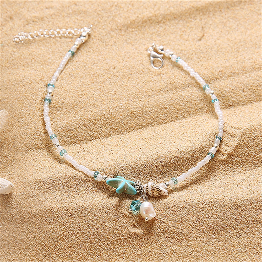 Náramek na kotník s mušlemi a hvězdicemi