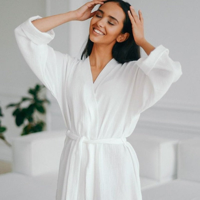 Dlouhý bavlněný župan s úvazky