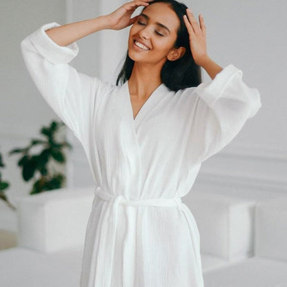 Dlouhý bavlněný župan s úvazky