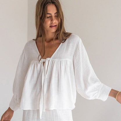 Volná bavlněná domácí souprava s úvazky