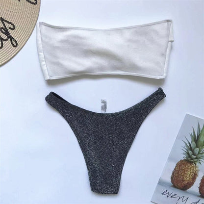 Lesklé dvoudílné bikiny bandeau