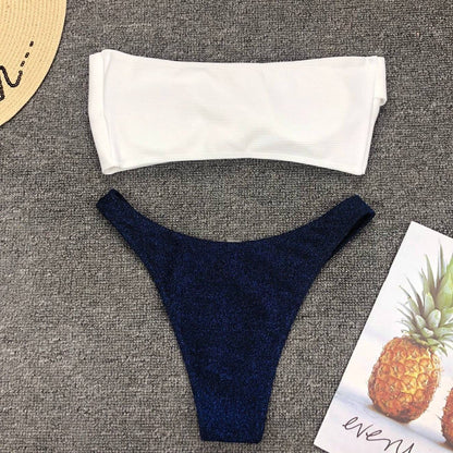 Lesklé dvoudílné bikiny bandeau