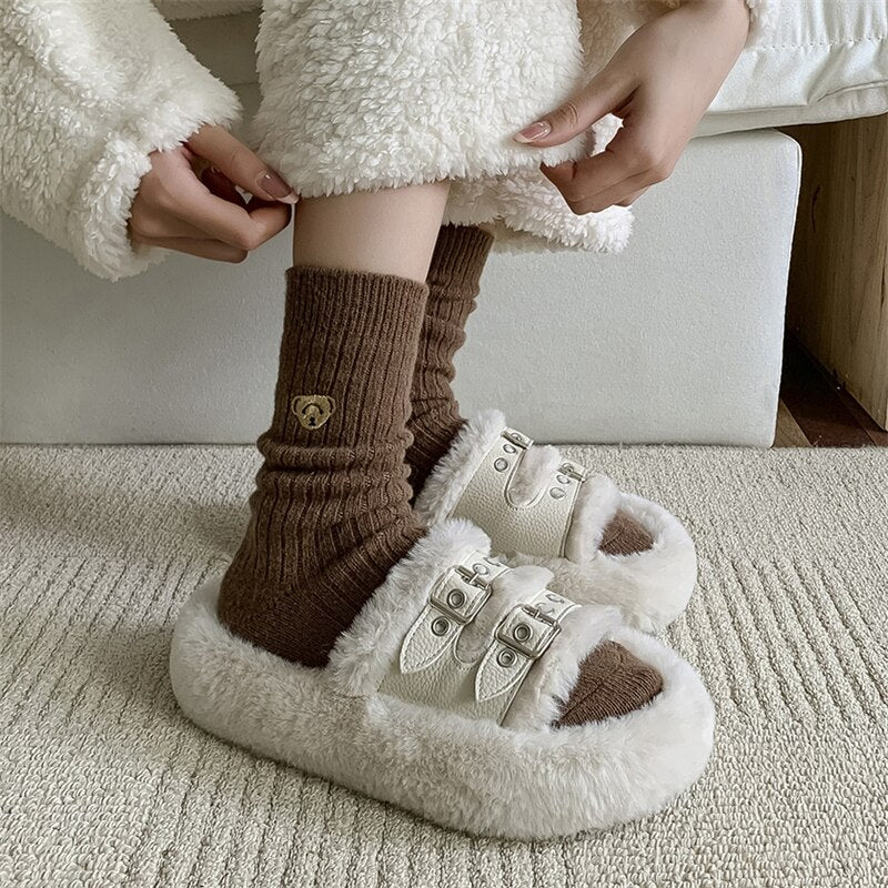 Dámské žebrované ponožky s medvídkem