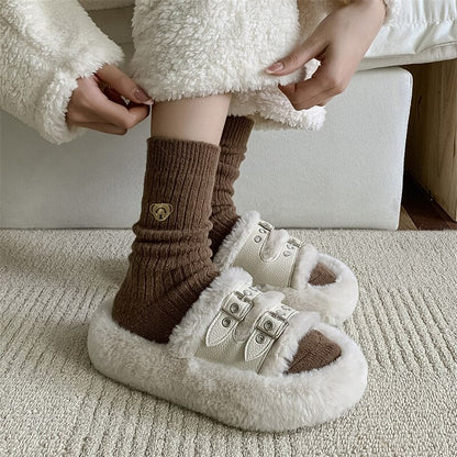 Dámské žebrované ponožky s medvídkem