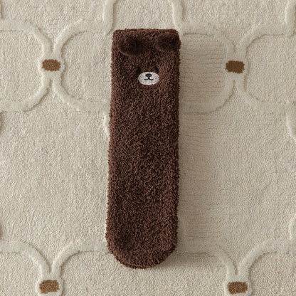 Dlouhé nadýchané dámské ponožky s plyšovým medvídkem