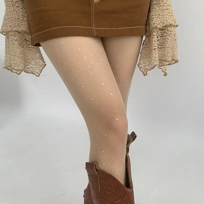 Tenké dámské punčocháče s lesklými prvky