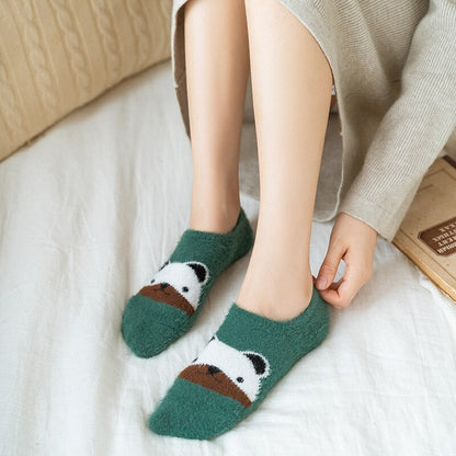 Teplé dámské kotníkové ponožky s plyšovým medvídkem