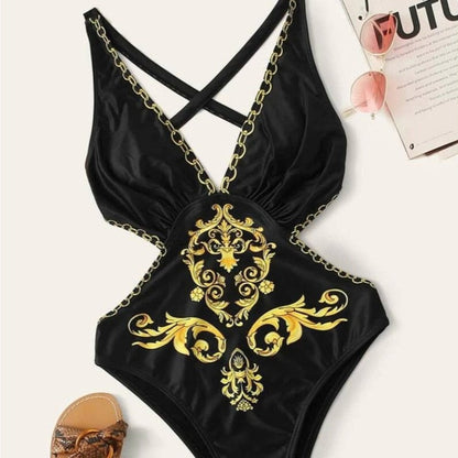 Černé monokini jednodílné plavky s výřezy