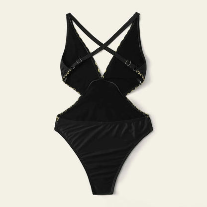 Černé monokini jednodílné plavky s výřezy