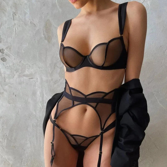 3dílná sada spodního prádla z jemné síťoviny