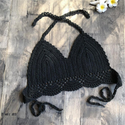 Háčkovaná plavecká podprsenka s nízkým lemem