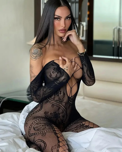 Vzorované bodystocking z průhledného materiálu
