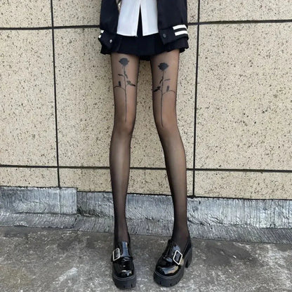 Dámské punčocháče s motivem růže