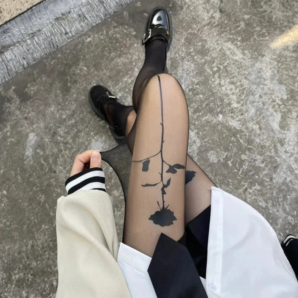 Dámské punčocháče s motivem růže