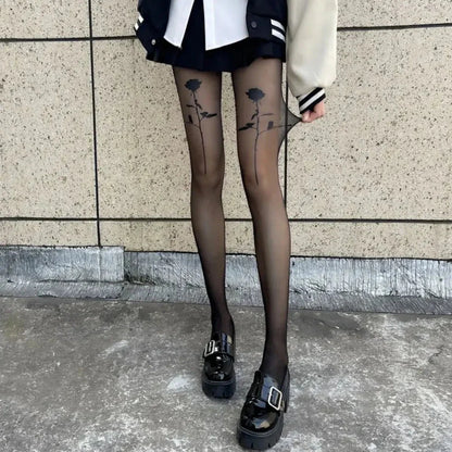 Dámské punčocháče s motivem růže