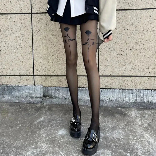 Dámské punčocháče s motivem růže