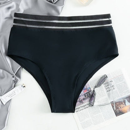 Plavky s vysokým pasem a průhlednými ramínky