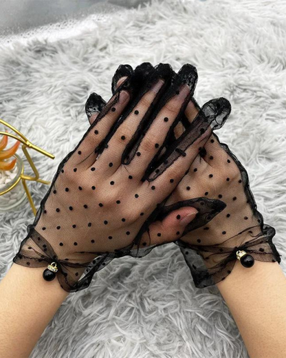 Síťované rukavice s jemnými tečkami