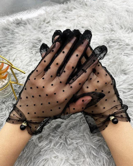 Síťované rukavice s jemnými tečkami