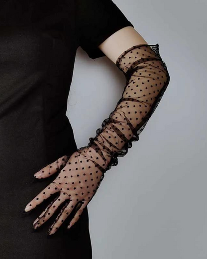 Rukavice z jemné síťoviny s tečkami