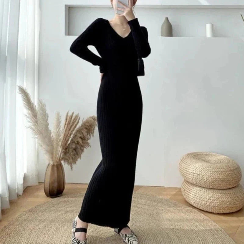 Maxi šaty s žebrovaným úpletem