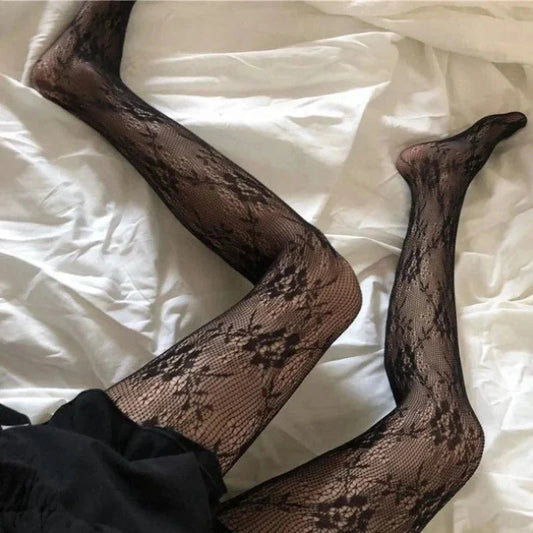 Vzorované punčocháče s motivem růže