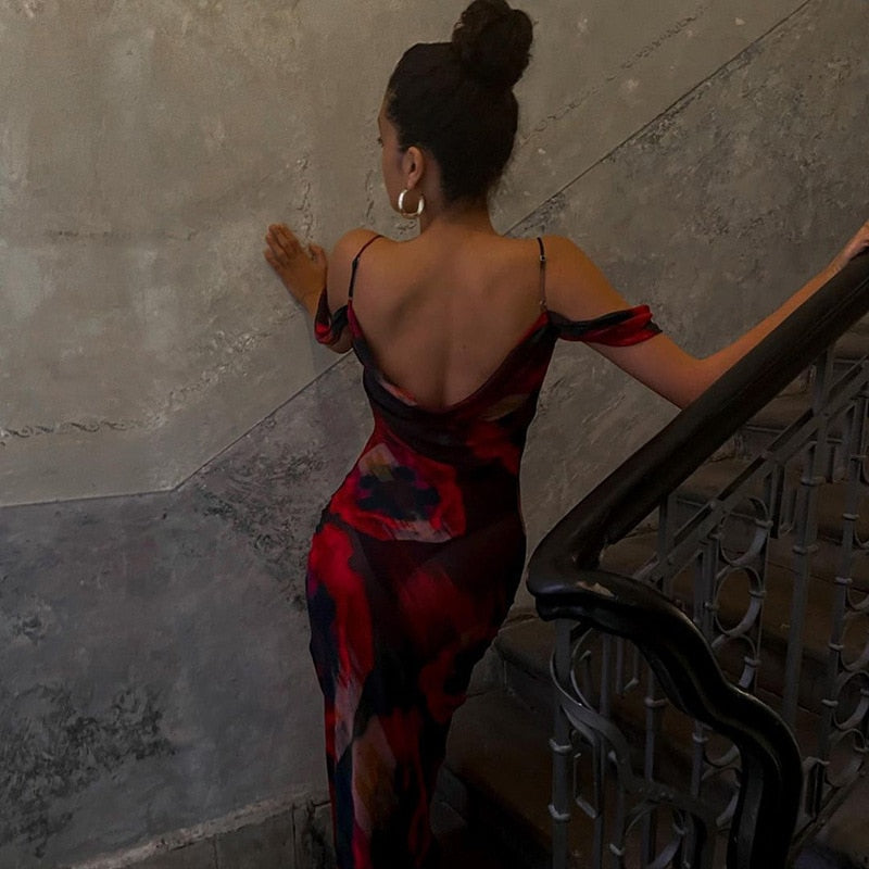 Červené průsvitné maxi letní šaty