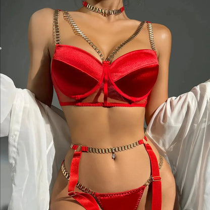 3dílná sada spodního prádla s řetízky