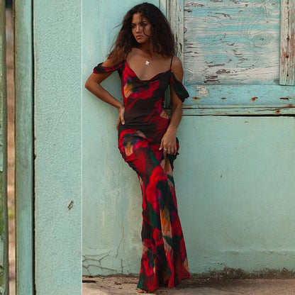 Červené průsvitné maxi letní šaty