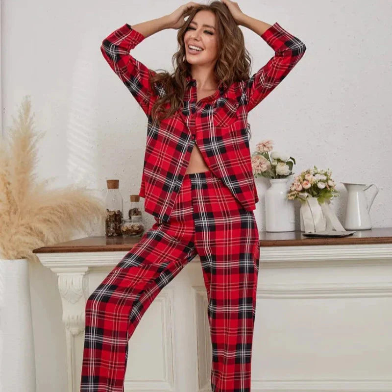 Dlouhá kostkovaná sada domácího oblečení