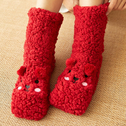 Dlouhé nadýchané dámské ponožky s motivem medvídka