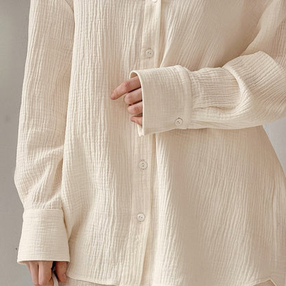 Dámské dlouhé bavlněné pyžamo s košilí