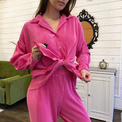 Dámské dlouhé skládané pyžamo s košilí