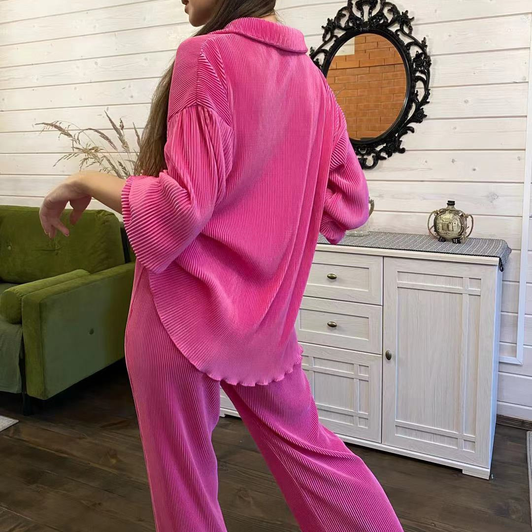 Dámské dlouhé skládané pyžamo s košilí