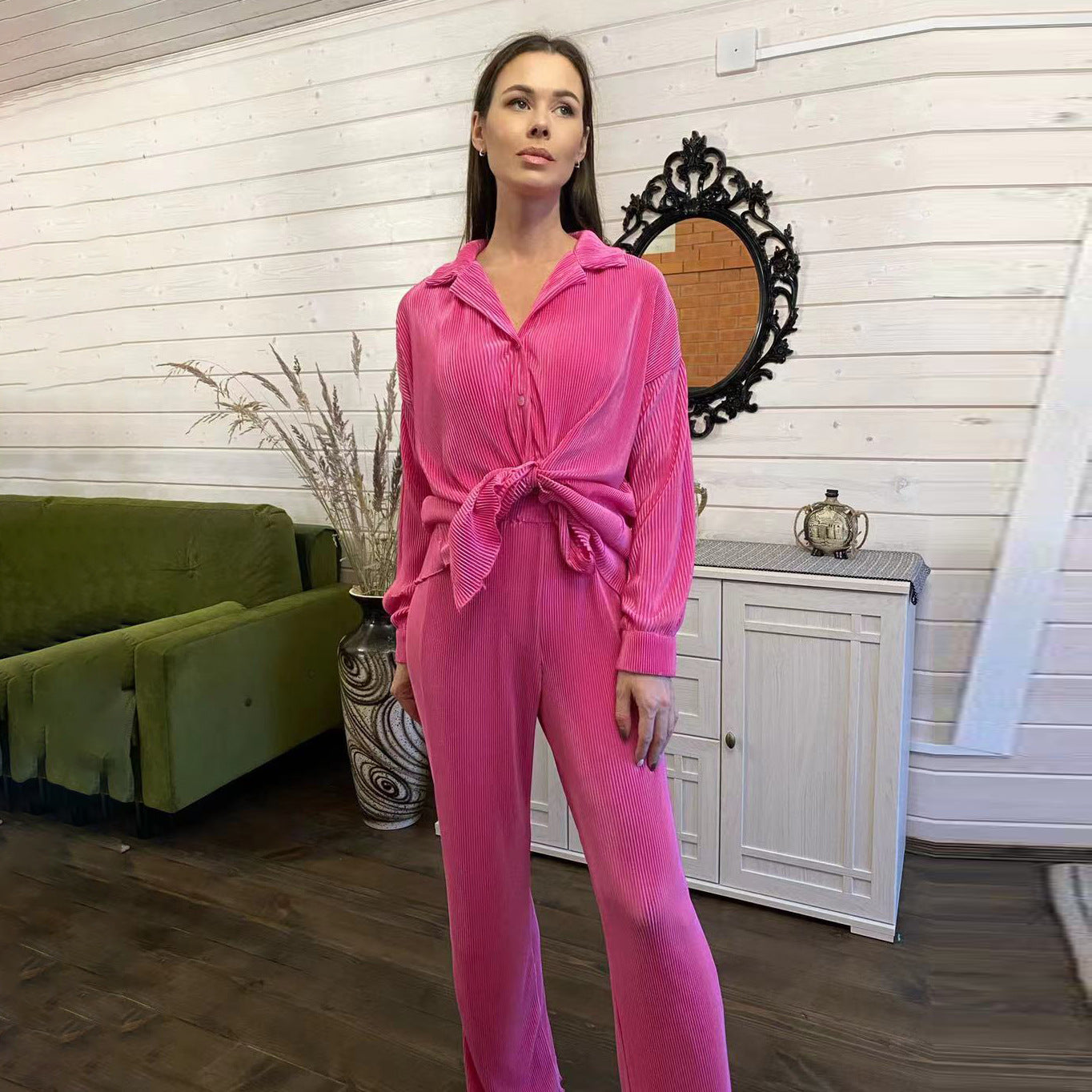 Dámské dlouhé skládané pyžamo s košilí