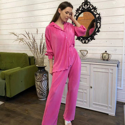 Dámské dlouhé skládané pyžamo s košilí