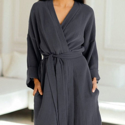 Dlouhý bavlněný župan s úvazky