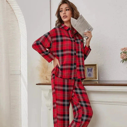 Dlouhá kostkovaná sada domácího oblečení