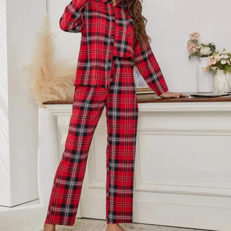 Dlouhá kostkovaná sada domácího oblečení