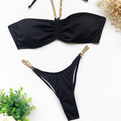 Dvoudílné bikiny bandeau v jednobarevné barvě