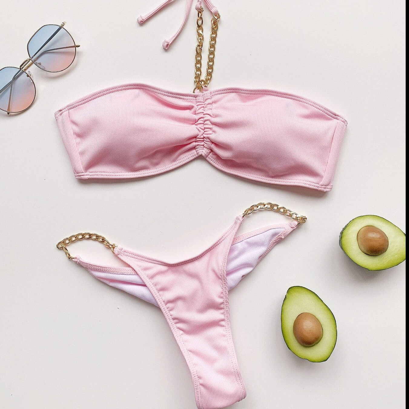 Dvoudílné bikiny bandeau v jednobarevné barvě