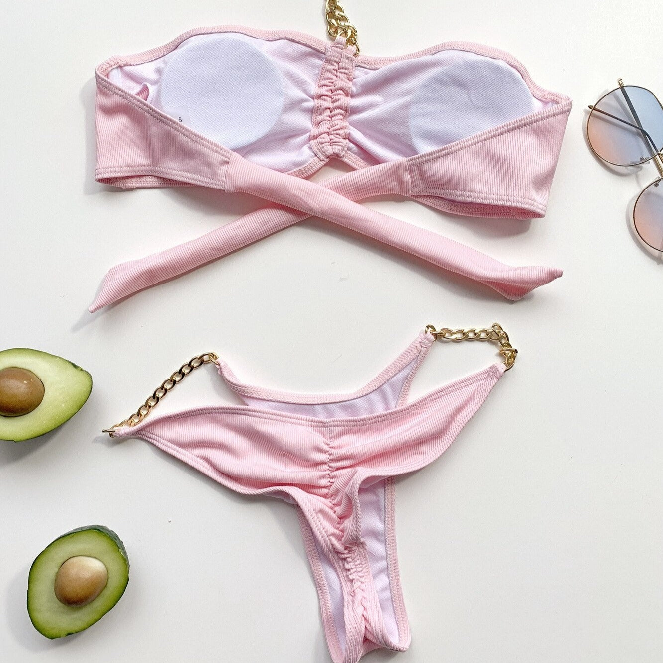 Dvoudílné bikiny bandeau v jednobarevné barvě