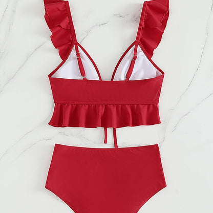 Dvoudílné jednobarevné bikiny s volánkem