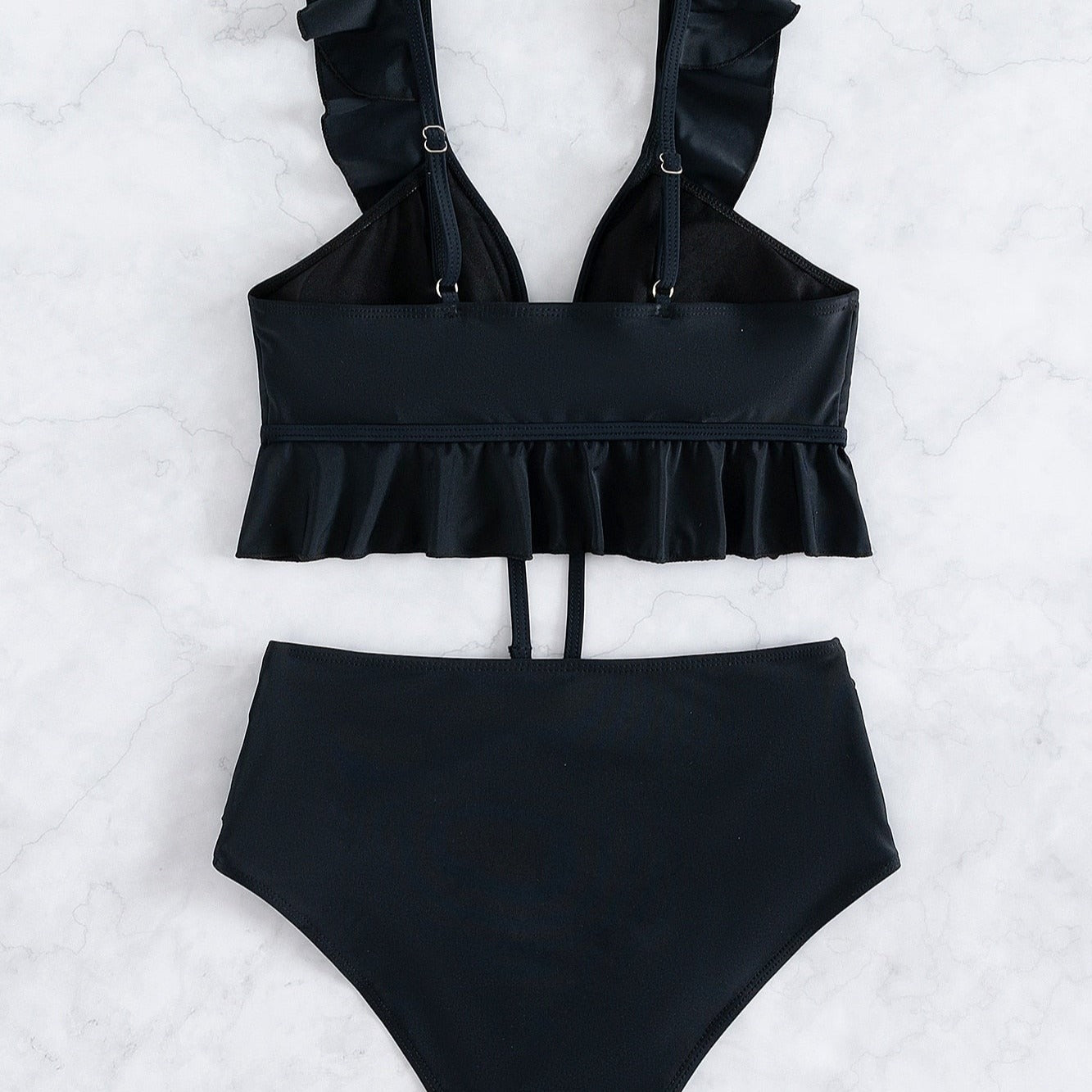 Dvoudílné jednobarevné bikiny s volánkem