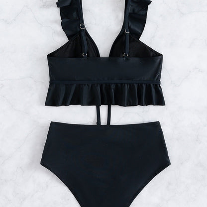 Dvoudílné jednobarevné bikiny s volánkem