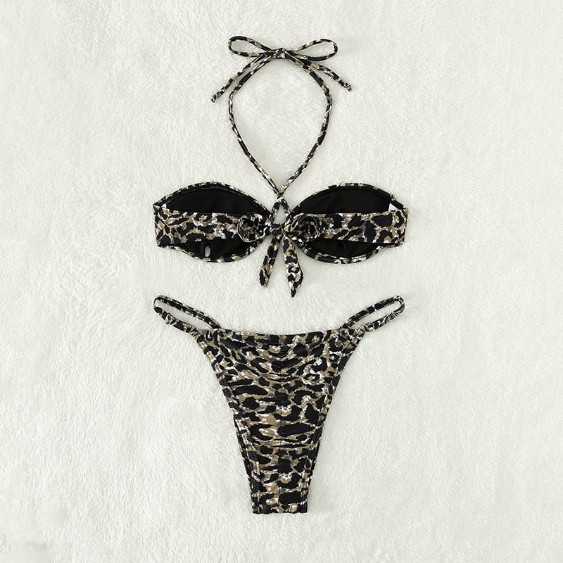 Dvoudílné bikiny s ozdobným zavazováním na krku
